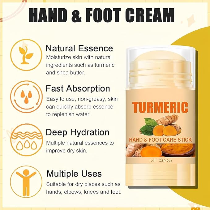 2Pcs Turmeric Foot Cream Set, Hydrating & Softening Hand and Foot Cream Balm Stick, Hand and Foot Cracked Heel Moisturizer, for All, Heel Balm Stick for Dry Elbows, 1.41 Oz Each