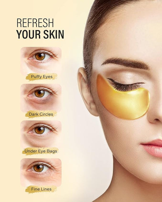 24k Gold Eye Patches (50 Pairs) & Eye Cream For Wrinkles, Eye Masks for Dark Circles and Puffiness, Peptides + Caffeine Anti Aging Eye Cream Reduce Fine Lines and Under Eye Bags