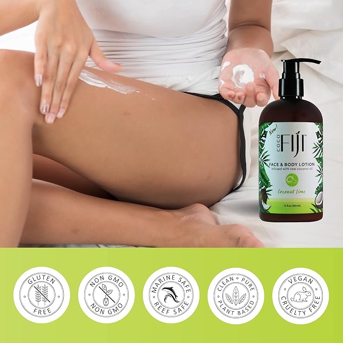 Coco Fiji Face & Body Lotion Infused With Coconut Oil | Lotion for Dry Skin | Moisturizer Face Cream & Massage Lotion for Women & Men |Coconut Lime 12 oz, Pack of 1