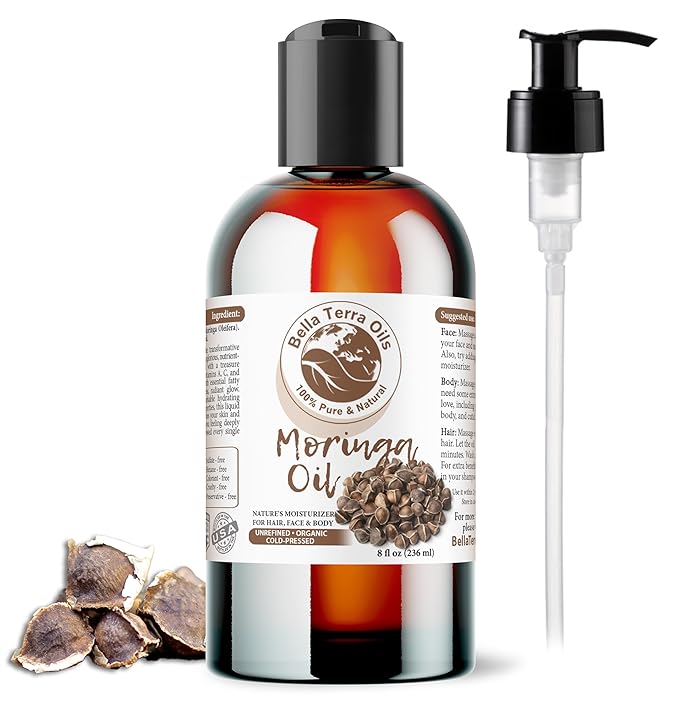 Bella Terra Oils - Organic Moringa Seed Oil 8 oz - A Symphony of Nutrients & Fatty Acids, Elevating Beauty Rituals with Natural Nourishment
