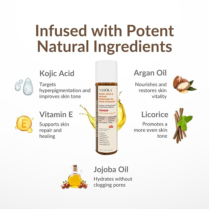 Kojic Acid Argan Skincare Bio Pure Oil with Vitamin E Face & Body Moisturizer Serum for Scars & Stretch Marks