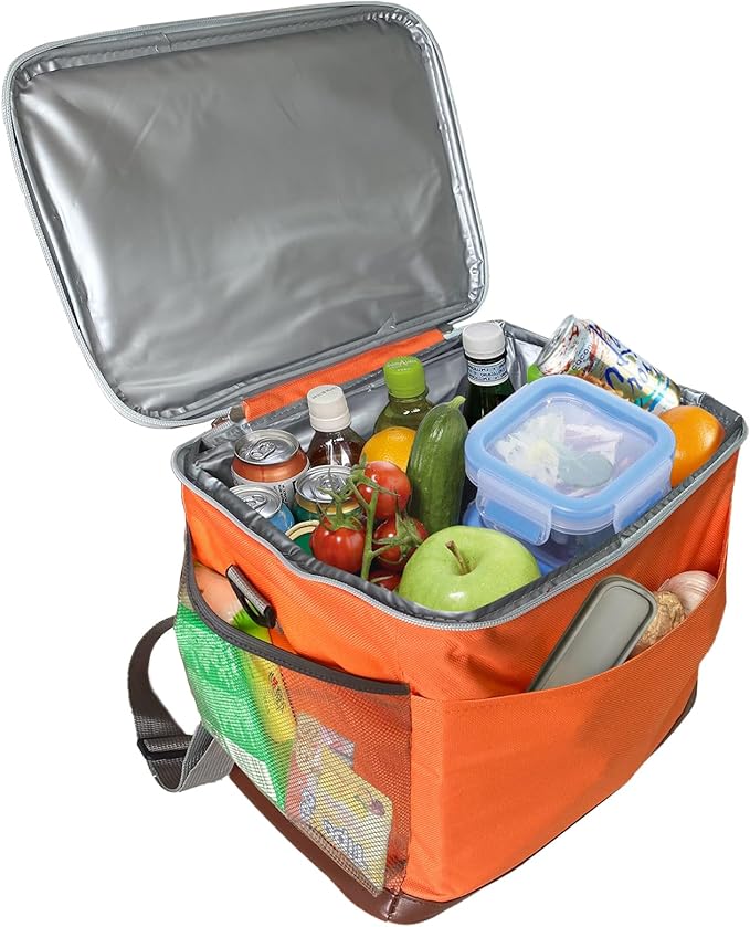 24-Can Insulated Lunch Bag for Women & Men - Large Soft Cooler Box with Leakproof Design, Lightweight Thermal Tote for Work, Travel, Picnic, Camping (Orange)