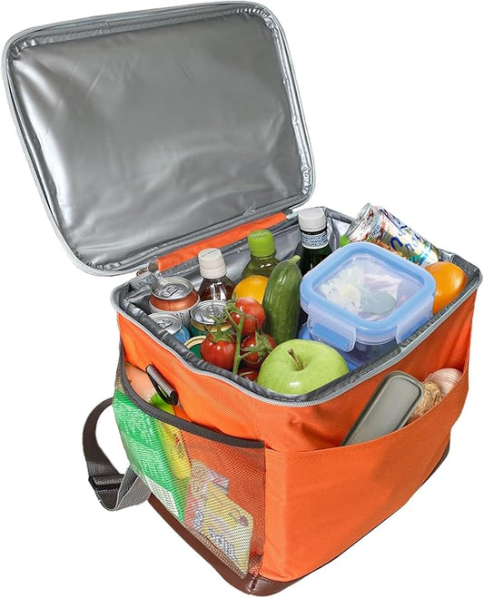 24-Can Insulated Lunch Bag for Women & Men - Large Soft Cooler Box with Leakproof Design, Lightweight Thermal Tote for Work, Travel, Picnic, Camping (Orange)