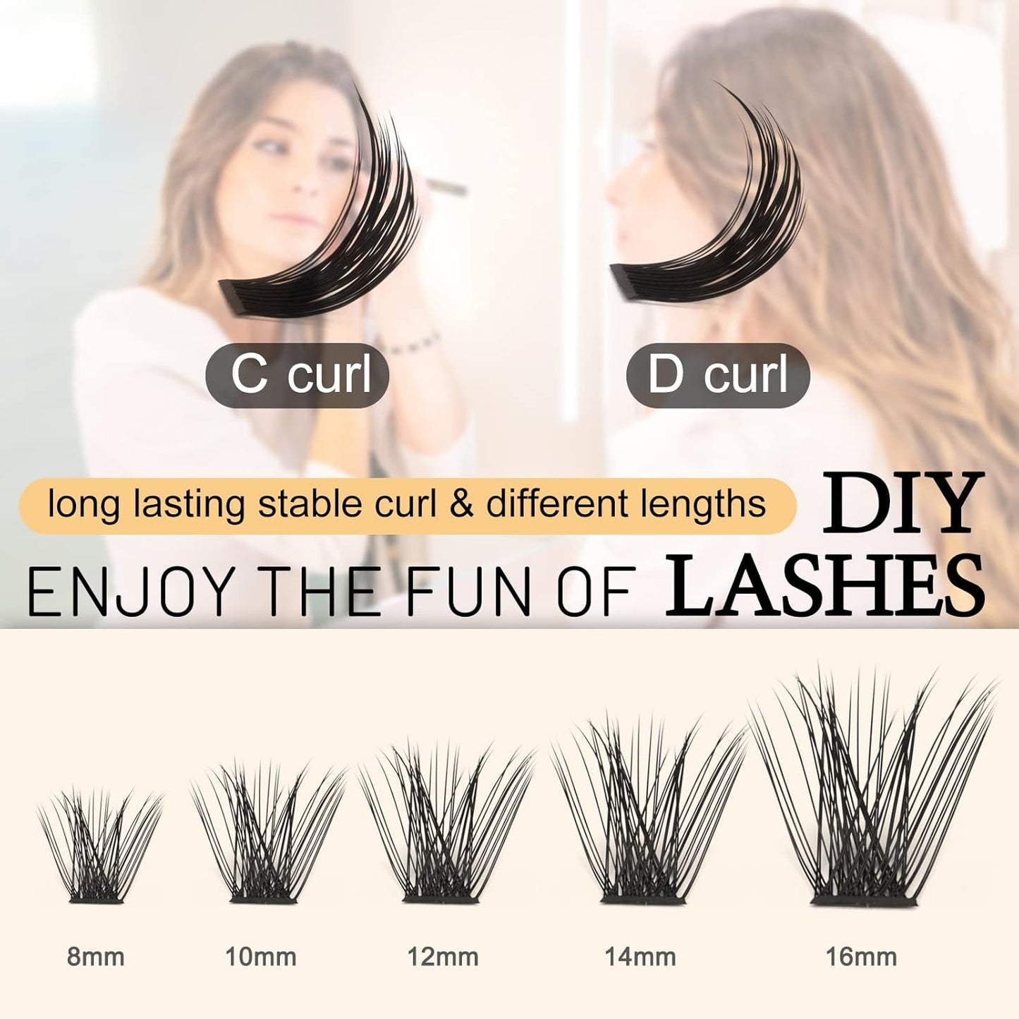QUEWEL Cluster Lashes 144 Pcs Wide Stem Individual Lashes C/D Curl 8-16mm Length DIY Eyelash Extension False Eyelashes Natural&Mega Styles Soft for Personal Makeup Use at Home (Mega-D-MIX-144 Pcs)