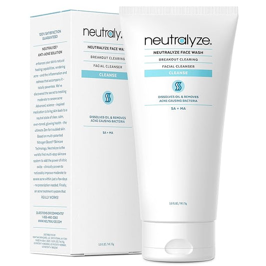 Acne Wash for Face with 2% Mandelic Acid & 2% Salicylic Acid - Professional Grade, A.H.A. + B.H.A. Facial Cleanser for Acne Prone Skin (90+ Day)