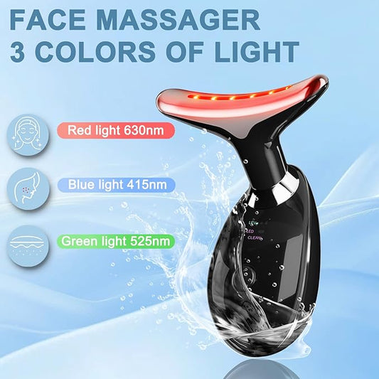Facial and Neck Massager,Face Tool with 3 Colour Modes and Vibration,Facial Beauty Device for Skin Care (Black)