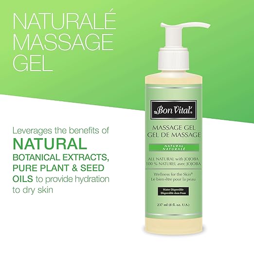 Bon Vital' Naturale Massage Gel with Natural Ingredients for Earth-Friendly Massage, Hypoallergenic Massage Gel for Sensitive Skin, Moisturizer Absorbs Like Lotion, 8 Oz, Label may Vary
