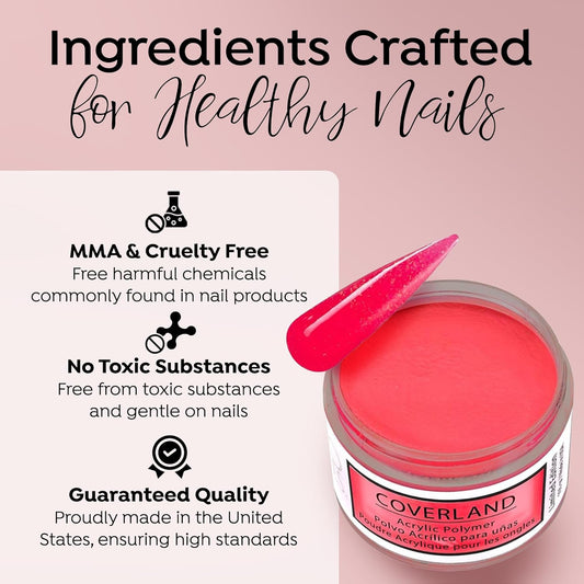 Tones Coverland Acrylic Nail Powder "Neon Coral" - Limited Edition Acrylic Powder for Nail Design, Sculpting, and Masking Nail Bed Imperfections - Professional Acrylic Nail Supplies - (1.5 Oz)