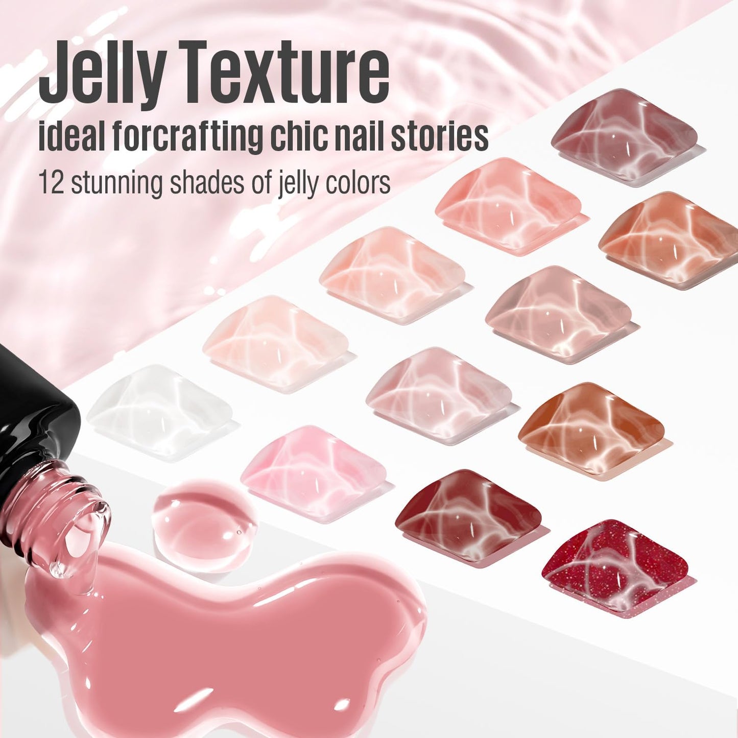 MEFA Jelly Gel Nail Polish Set, 12 Colors Jelly Red Glitter Nail Polish Set Nude Pink Milky White Nail Polish Gel Neutral Transparent Sheer Red Gel Nail Gifts for Women Girl DIY Salon Home Manicure