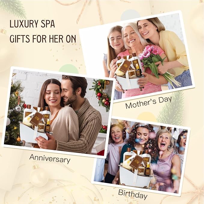 Mothers Day Gifts for Mom - 7-Piece Nourishing Bath & Body Gift Set for Women, Bath Collection with Bath Bomb | Perfect Christmas, Birthday Gifts, Luxury Self Care Kit, All Occasion Gift for Her & Him