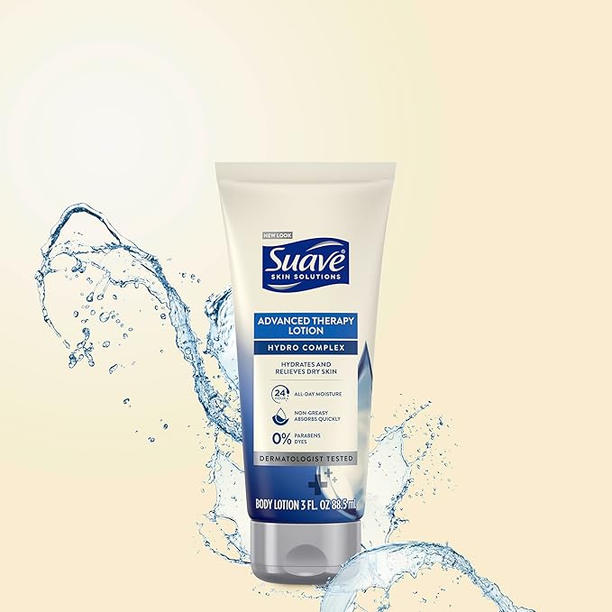 Suave Lotion, Hydro Complex Advanced Therapy Bundle – Daily Moisturizing Body Lotion for Dry Skin with Vitamin E, 18-Oz Pump Bottle + 3-Oz Travel-Size