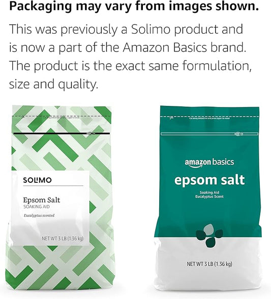 Amazon Brand - Solimo Epsom Salt Soaking Aid, Eucalyptus Scented, 3 Pound