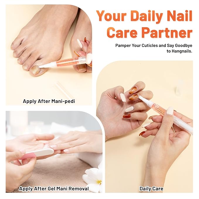 Meschett 2PCS Cuticle Oil Pens for Nail Care,Cuticle Revitalizer Oil Pen with Soft Brush,Cuticle Oil to Prevent Nail Cracking and Dry (Lily & Rose Flavor)