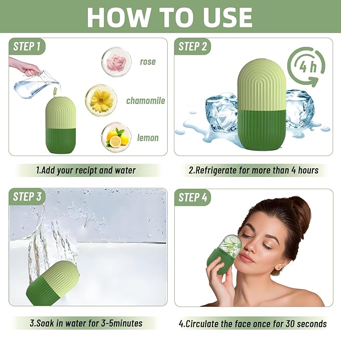Upgraded Facial Ice Roller for Self Skin Care of all Types, Cold Face Ice Roller Facial Massager for Shrink Pores Anti Wrinkle Reduce Puffiness Improve Skin Elasticity, Striped (Green)