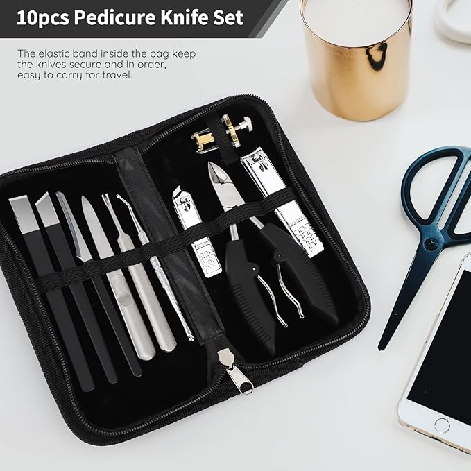 Segbeauty 10pcs Ingrown Toenail Removal Kit, Nail Clipper Toenail Clipper Manicure Pedicure Kit, Professional High Manganese Steel Blade Ingrown Toenail Corrector Tool Set for Remove Cuticle Callus