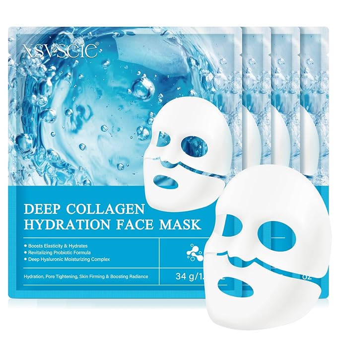 Collagen Real Deep Mask, Collagen Face Mask, Collagen Mask for Women with Hyaluronic Acid, Hydrating Face Masks Skincare, Firming Anti Wrinkle Aging Lifting Mask, Enhance Skin Vitality Deep Repair