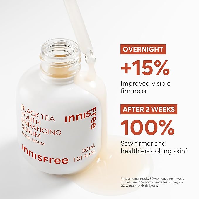 innisfree Black Tea Youth Enhancing Serum, Korean Serum with Niacinamide for Firming and Glow
