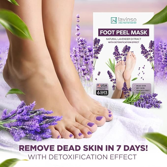 Lavinso Lavender Foot Exfoliator Peeling Mask for Dry Cracked Feet - 2 Pack - Remove Dead Skin and Callus - Foot Peel Mask for Baby Soft Feet