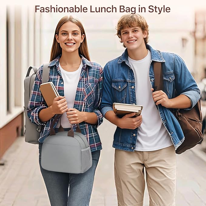 Bagseri Lunch Box for Women - Adult Lunchboxes for Men Reusable Leakproof Thermal Cooler Sack Food Handbags Case High Capacity for Work and Picnic (Gray)