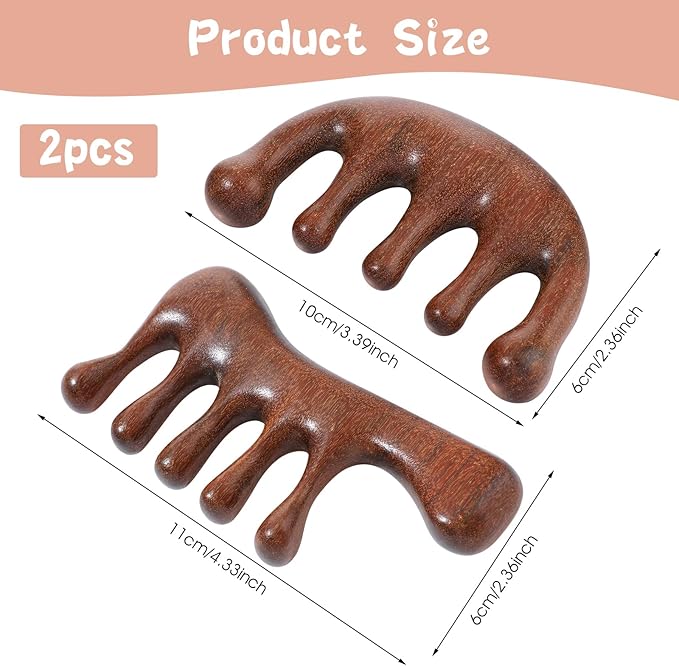 Scalp Massage Comb 2PCs, Wooden Wide Tooth Loc Comb, Natural Sandalwood Head Massager Tool, Hair Growth Scalp Massage Comb for Women Men, Meridian Comb for Head