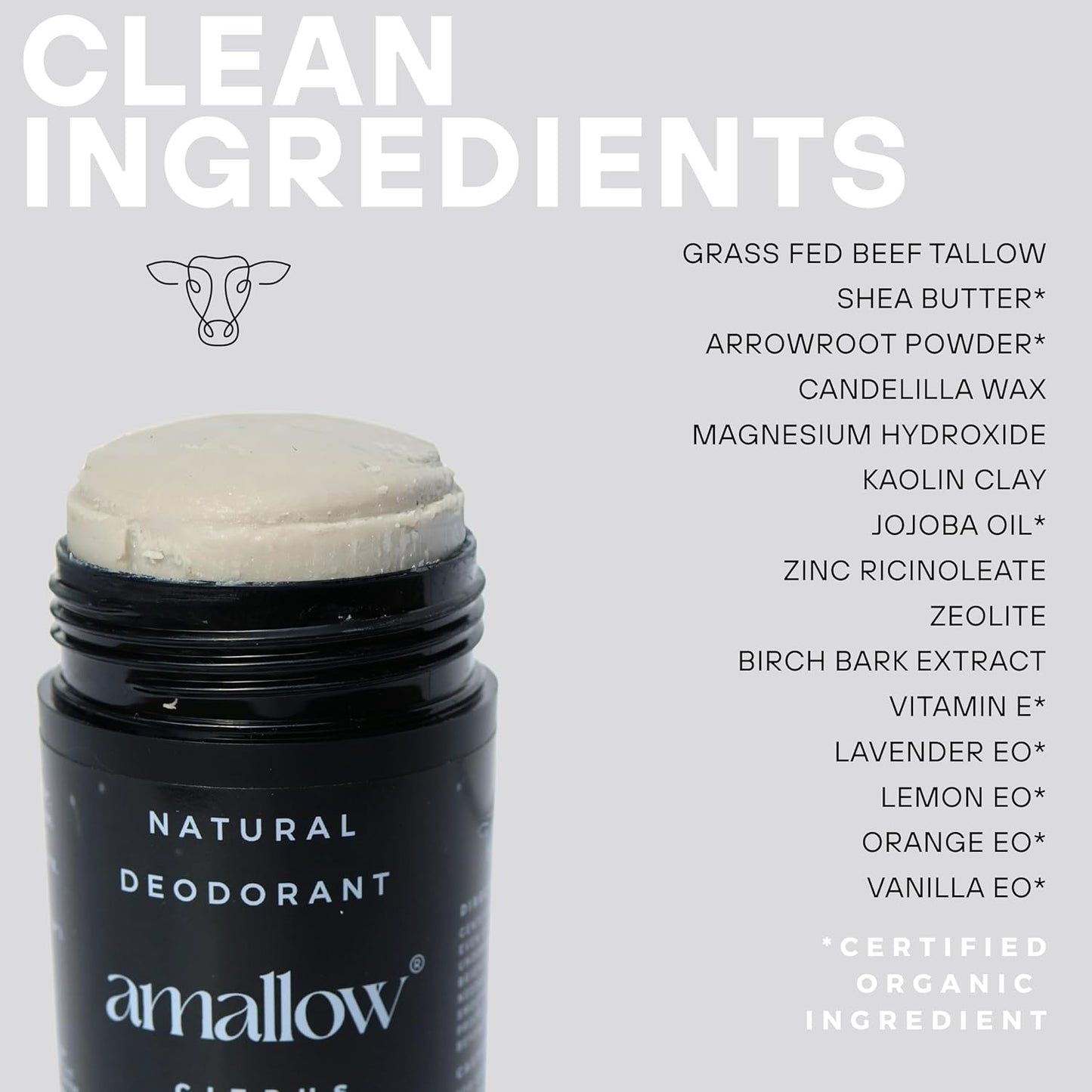 Amallow - Natural Deodorant – Aluminum Salt-Free, Tallow-Based, Baking Soda-Free, with Magnesium & Zinc – Long-Lasting Odor Protection – Handcrafted in the USA – 2.6 oz (Citrus Blossom)