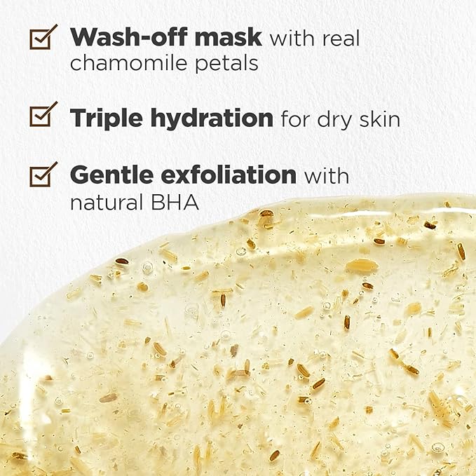 Relief Chamomile Mask - Wash off Petal Mask with BHA & Chamomile Extract - Soothing & Gentle Exfoliation Treatment - Skin Relaxing & Hydrating Skincare, 3.21 fl.oz.