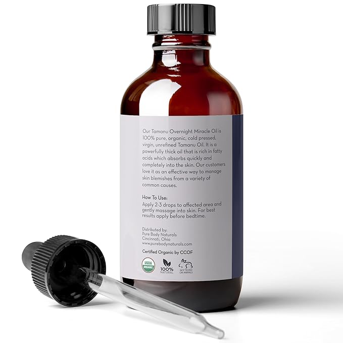 Pure Body Naturals Cold Pressed Tamanu Oil, 4 Fl Oz - Calms Irritated Skin - Moisturises Dry Scaly Skin