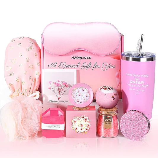 Self Care Gifts for Women Get Well Soon Gifts, Birthday Gifts for Women, Pink Relaxing Spa Gifts Basket Set, Thinking of You, Thank You, Mothers Day Gifts for Mom Sister Wife Her Girlfriend Bestie