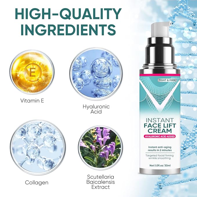 Instant Face Lift Cream, 2-Minute Anti-Aging Serum for Face, Neck & Eyes, Visibly Firm& Tighten Sagging Skin, Reduces Wrinkles, Fine Lines & Puffiness with Natural Plant Extracts