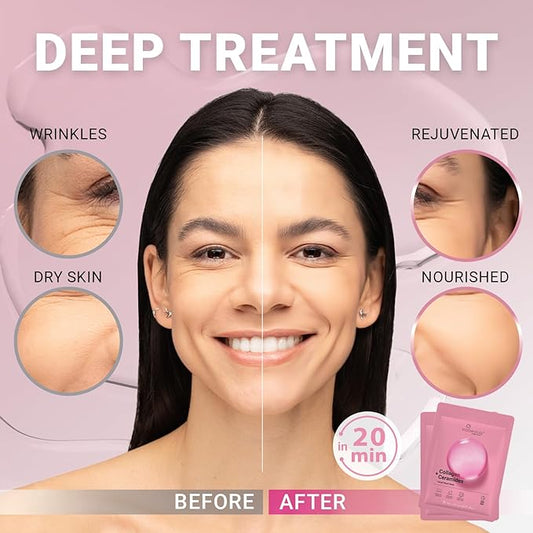 24 Pack of Collagen Face Mask with Ceramides - Rejuvenating Facial Sheet Mask, Fine Lines & Reduce Wrinkles - Face Masks Skincare Moisturizing Collagen Mask for All Skin Types