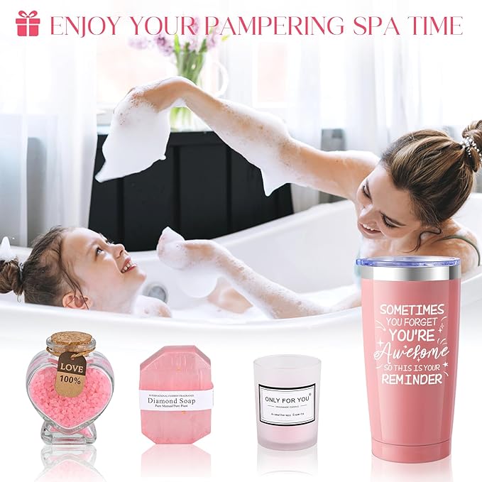 FRAMICS Spa Gifts for Women, Relaxing Spa Gift Baskets for Women, Bath Sets for Women Gift, Relaxing Gifts for Mom, Wife, Sister, Friends, Teacher, Nurse, Valentine's Day, Mother's Day, 8-Piece, Pink