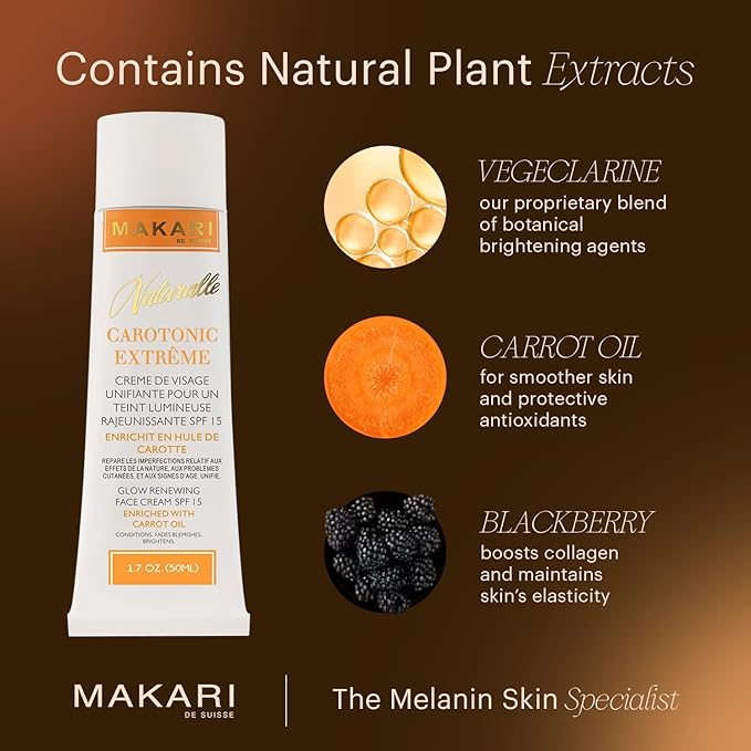 MAKARI Naturalle Carotonic Extreme Glow Renewing Face Cream SPF15 & Brightening Serum Set | Moisturizes, Brightens, & Rejuvenates Skin | Reduces Acne & Scars | Anti-Aging & Antioxidant Protection for