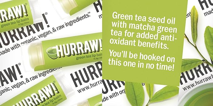 Hurraw! Green Tea Lip Balm, 2 Pack: Organic, Certified Vegan, Cruelty and Gluten Free. Non-GMO, 100% Natural Ingredients. Bee, Shea, Soy and Palm Free. Made in USA