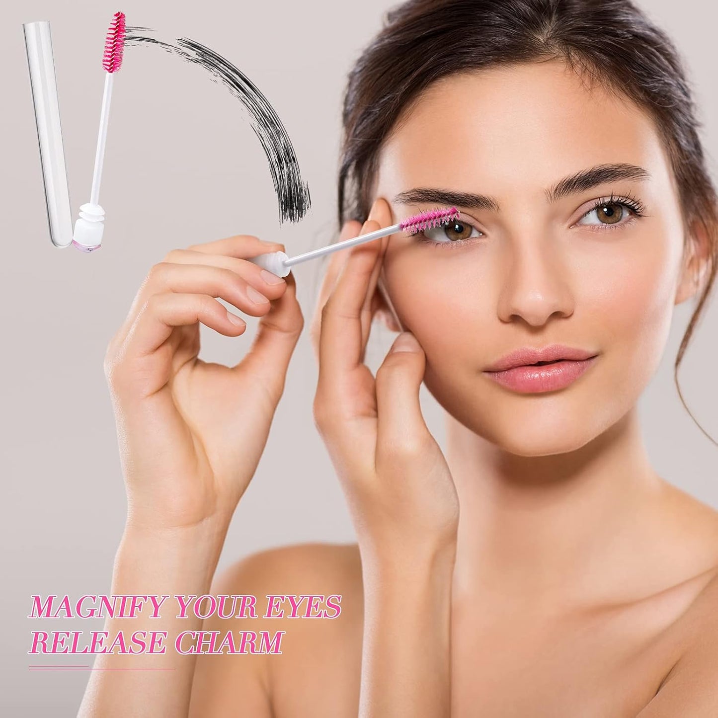 80 Pieces Disposable Mascara Brushes Tubes Set, 40 Pieces Empty Mascara Wand Tube with 40 Pieces Eyelash Brush Makeup Tool for Eyelash Extension(Pink Eyelash Style)