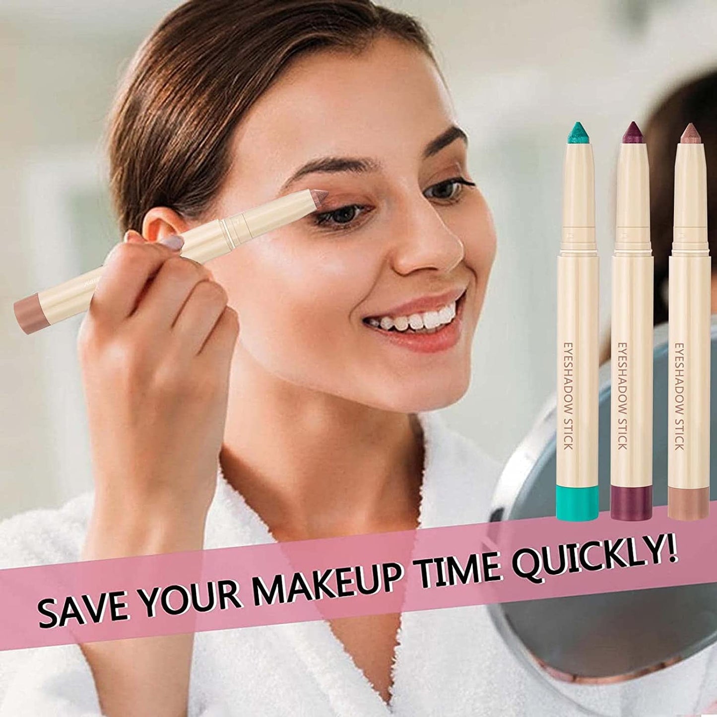 Peach Eyeshadow Stick, Smooth Cream Shimmer Eyeshadow Pencil, Waterproof Long Lasting High Pigmented Hypoallergenic Eye Shadow Highlighter Stick Create Multi-Dimension Eyes Look(20# Peach Shimmer)