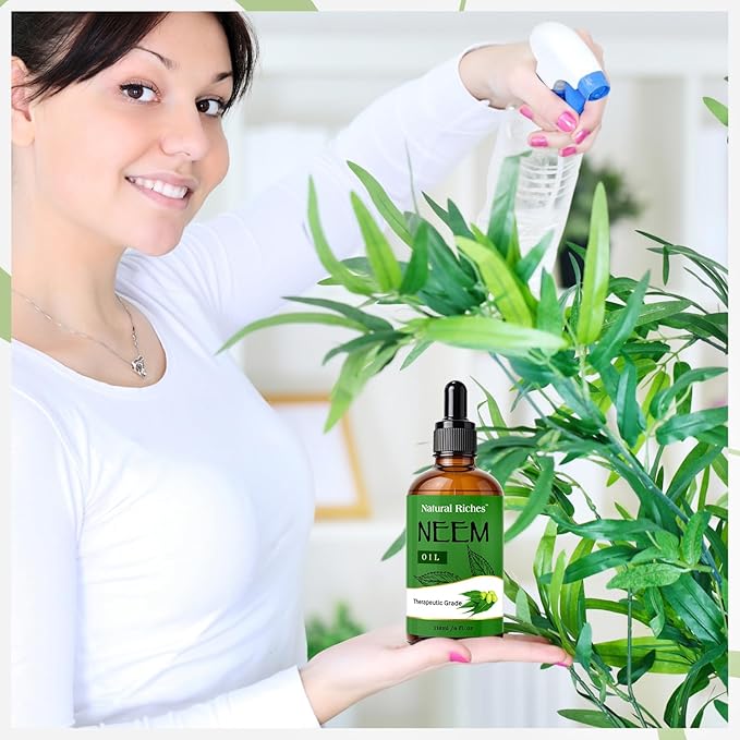 Natural Riches Neem Oil for Skin Care Cold Pressed, 100% Pure. Great for Hair Care, Skin, Nails, Acne Anti-Aging Moisturizer - You can also use it on plants. 4 fl. oz.