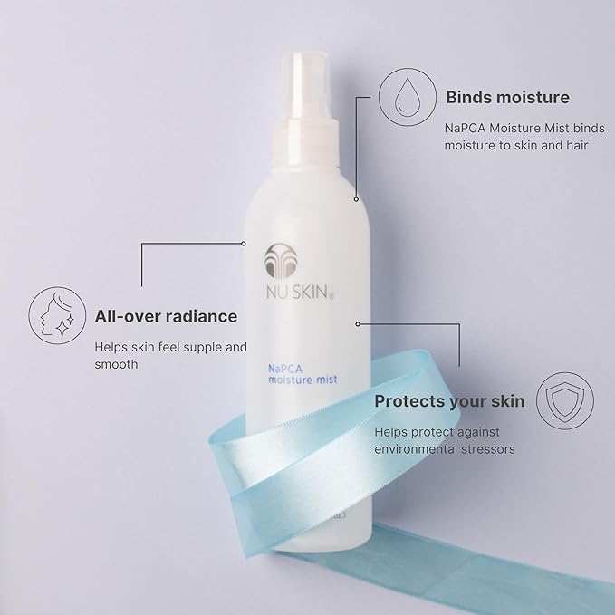 Nu Skin NaPCA Moisture Mist | Revitalizing Moisturizer & Cooling Mist with Hyaluronic Acid | Hydrating Spray for Face, Body & Hair | Sodium PCA for All Skin Types | 8 oz | 1 Pack