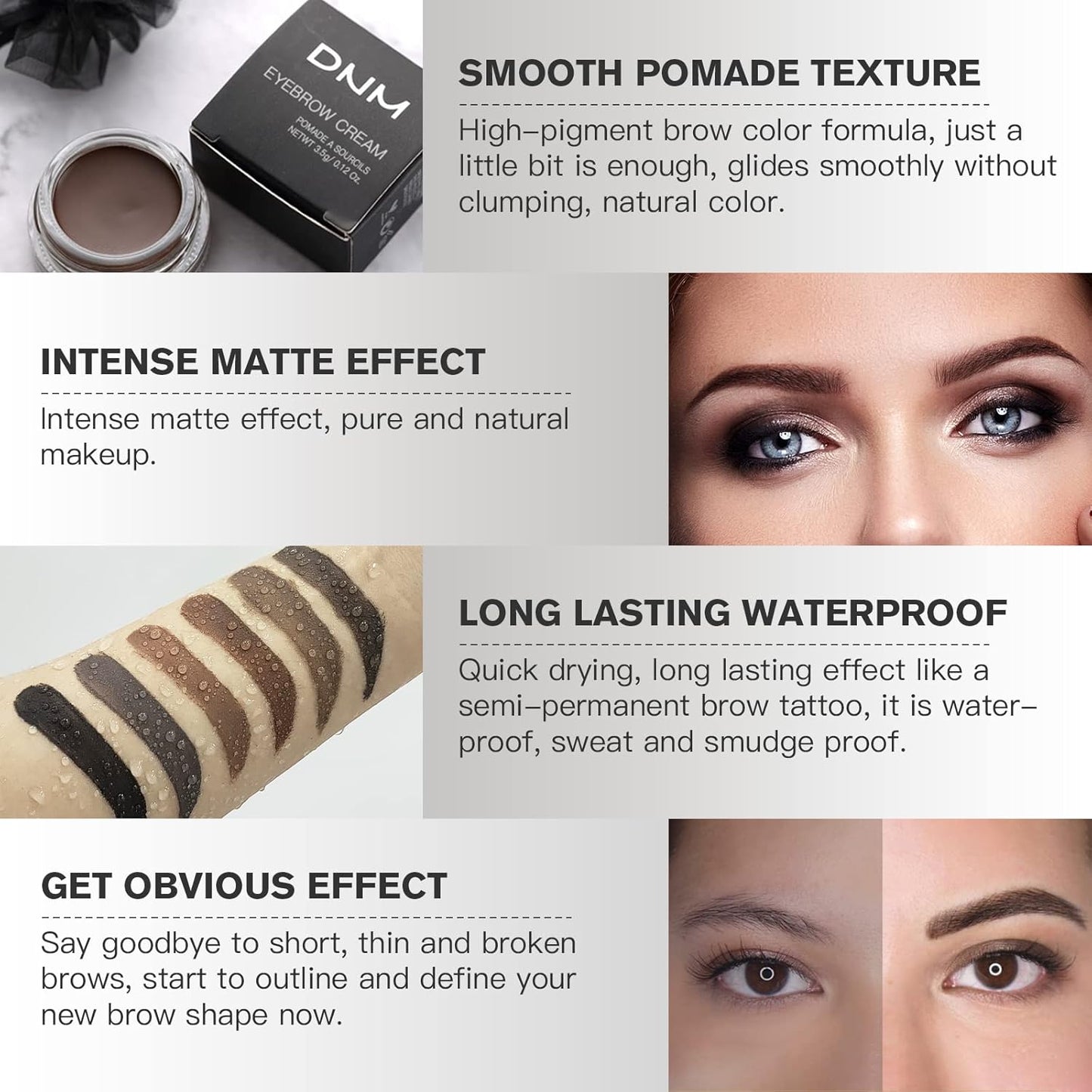 2Pcs Brow Pomade Set with Dual-ended Eyebrow Brush, High pigment Water proof Natural finish Eyebrow Makeup Set with Eyebrow Brush for Women and Girls（02#）