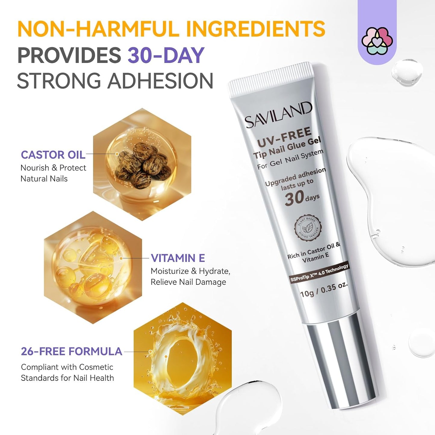 SAVILAND 10g Semi Solid Nail Glue Gel with 10ml Quick Remover for Press On Nails Tips No U V Lamp Needed 30-Day Long-Lasting Fast Removal No Curing Home Professional Nail Art Tools SSProTip X