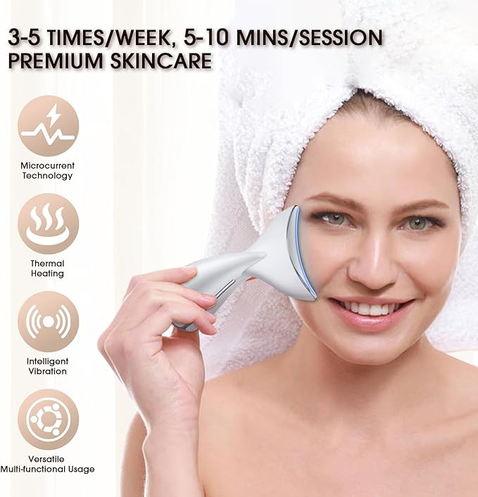 Face & Neck Massager | White LED Red-Light-Therapy-for-Face and Neck, Red Light Therapy Wand, 3 Color Led Face Neck Massager for Skin Care