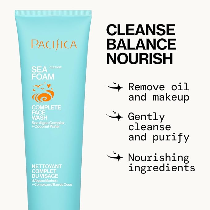 Pacifica Beauty Sea Foam Face Cleanser, Daily Gentle Foaming Face Wash, With Coconut Water + Sea Algae Complex, Removes Makeup, For Combination and Oily Skin, Vegan and Cruelty Free, Clean Skin Care