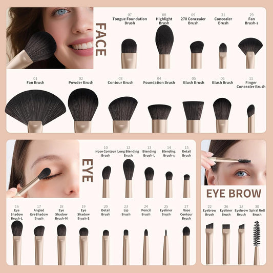 docolor Makeup Brushes Professional 30Pcs Make up Brushes Set Premium Synthetic Kabuki Foundation Blending Brush Face Powder Blush Concealers Eye Shadows Beige