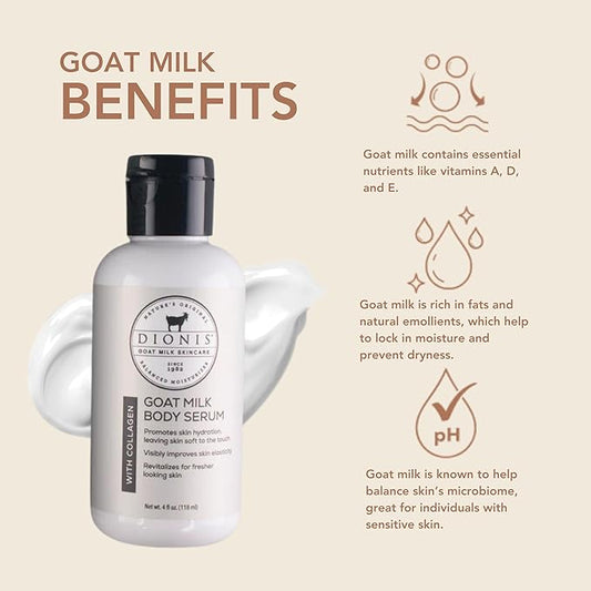 Dionis Goat Milk Skincare Collagen Body Serum, 4oz - Serum With Collagen, Soft and Vibrant Skin, Dermatologist Tested