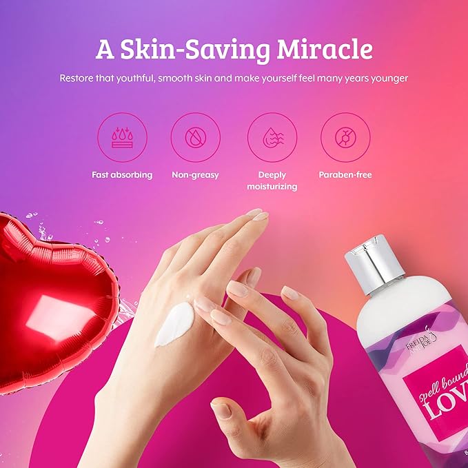 Home Spa Gift 10oz Deep Moisturizing Fragrance Body Lotion & 8 oz. Fine Fragrance Body Mist Set Luxury Self-Care Combo for Women and Girls (Spell Bound Love) Mother’s Day Gift for Mom