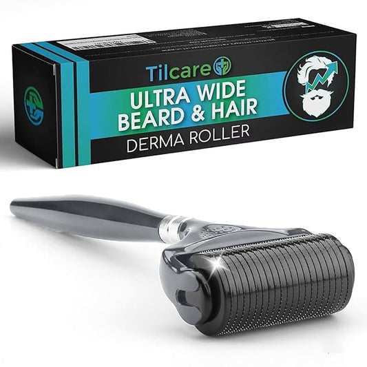Beard and Hair Ultra Wide Derma Roller (1Pack) by Tilcare - Sterile 1200 Grade A Titanium Microneedles Titanium Derma Roller 0.25mm