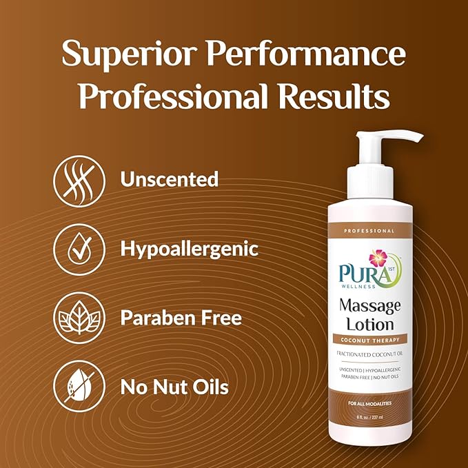 Coconut Therapy Massage Lotion, (Physical Therapy Coconut Lotion, Professional Deep Tissue Therapy, Pura Wellness Vitamin Therapy Lotion, Unscented Lotion for Physical Therapy Recovery 8oz