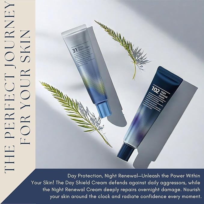 FAGOBYX 31 All-Day Shield Cream & 102 Night Renewal Cream,All-day & Night 2 Pcs Cream For Face,Intensive Skin Care,Centella Asiatica And Niacinamide,All Skin Types
