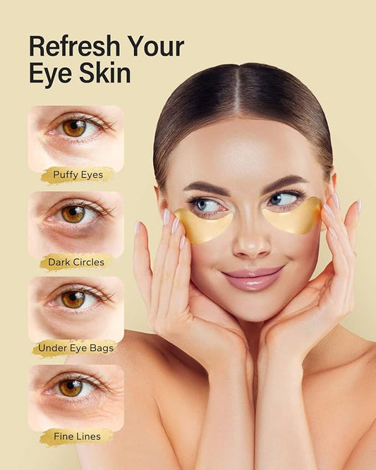 Komoko 30-Pairs 24K Gold Under Eye Patches, Skin Care, Golden Under Eye Mask Anti-Aging Collagen & Amino Acid, Eye Mask for Removing Dark Circles, Puffiness and Wrinkles, Refresh Your Under Eye Skin