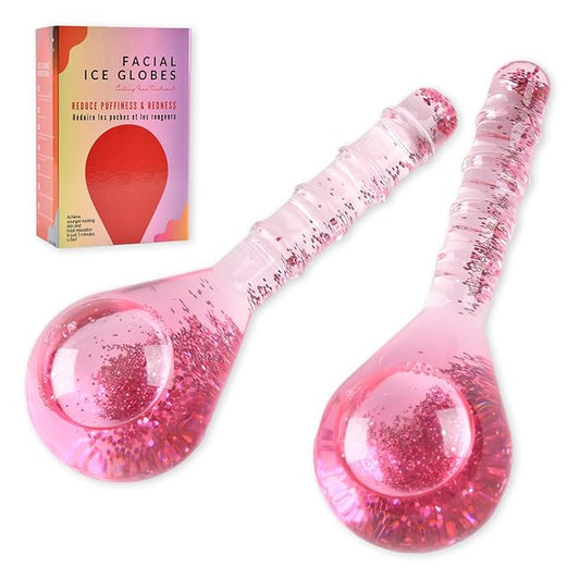 Ice Globes for Face and Eyes, Cooling Facial Facial Roller Balls, Beauty Massage Tools to Reduce Puffiness, Redness, Fine Lines, Cryo Facial Sticks for Home Spa Skincare Routine, Glitter Pink