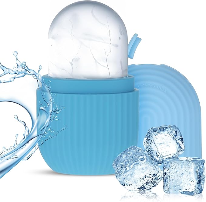 Ice Roller for Face and Eye for Massage Facial, Reusable Silicone ice Mold for Treatment Beauty Skin Care, Compress Shrinks Pores Anti-Wrinkle Reduces Puffiness, Improves Skin Elasticity (Blue)